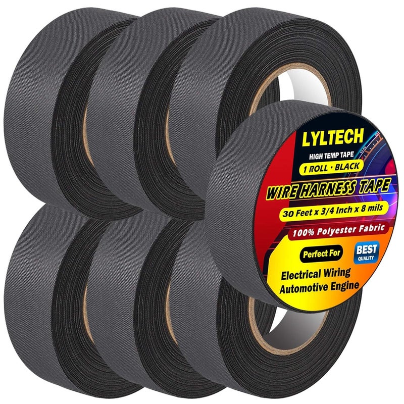 LYLTECH Wire Harness Tape 7 Rolls, Polyester Fabric,Flame Retardant,at 257℉ to -40℉, Wiring Loom Harness Electrical Tape,Each Roll 3/4 inch x 30 ft - Image 1
