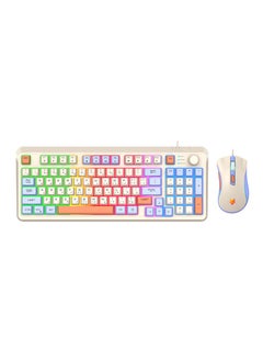 XUNFOX Arabic & English Wired Gaming Keyboard and Mouse Set,Mechanical Feel Office Keyboard with Multimedia Knob White Blue  - Image 1