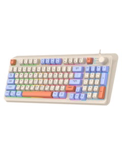 XUNFOX Arabic & English Wired Gaming Keyboard and Mouse Set,Mechanical Feel Office Keyboard with Multimedia Knob White Blue  - Image 2