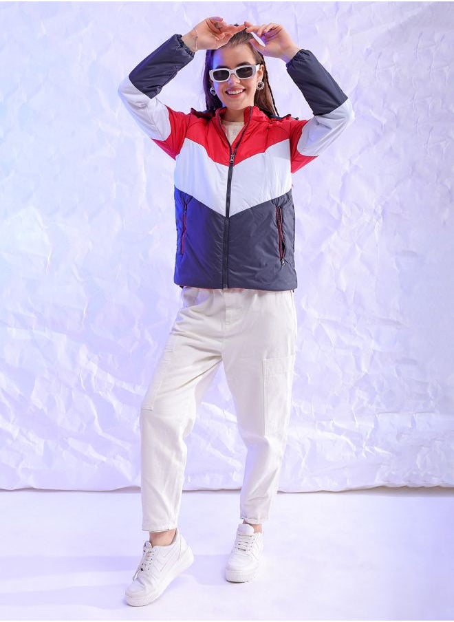 Freehand - Women Regular Fit Colourblocked Puffer Jacket - Image 1