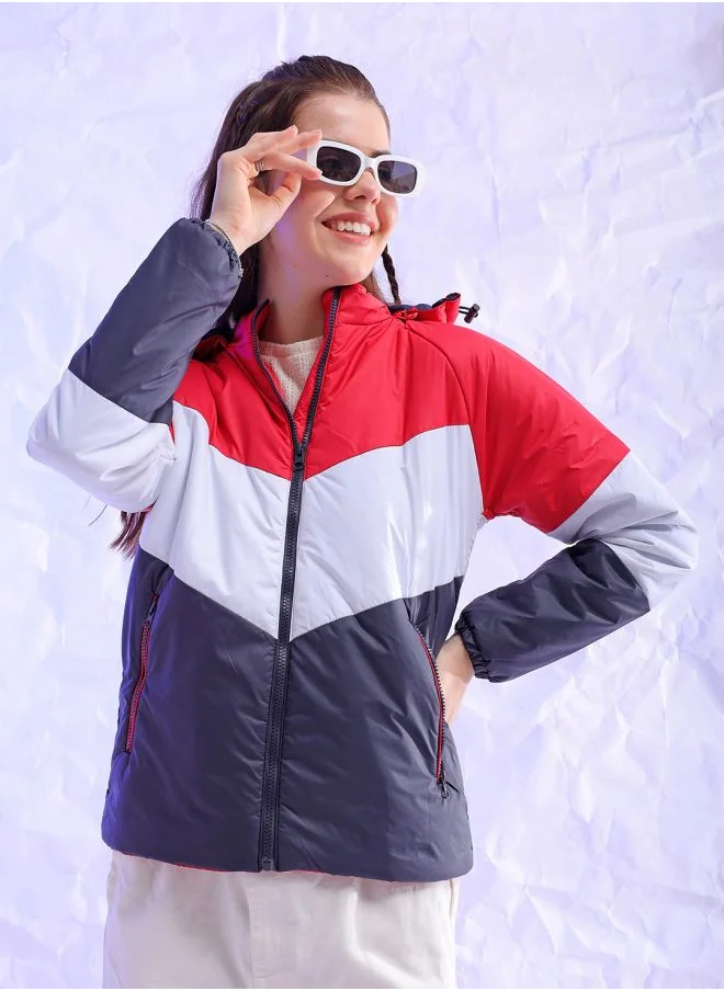 مرفوعة Women Regular Fit Colourblocked Puffer Jacket