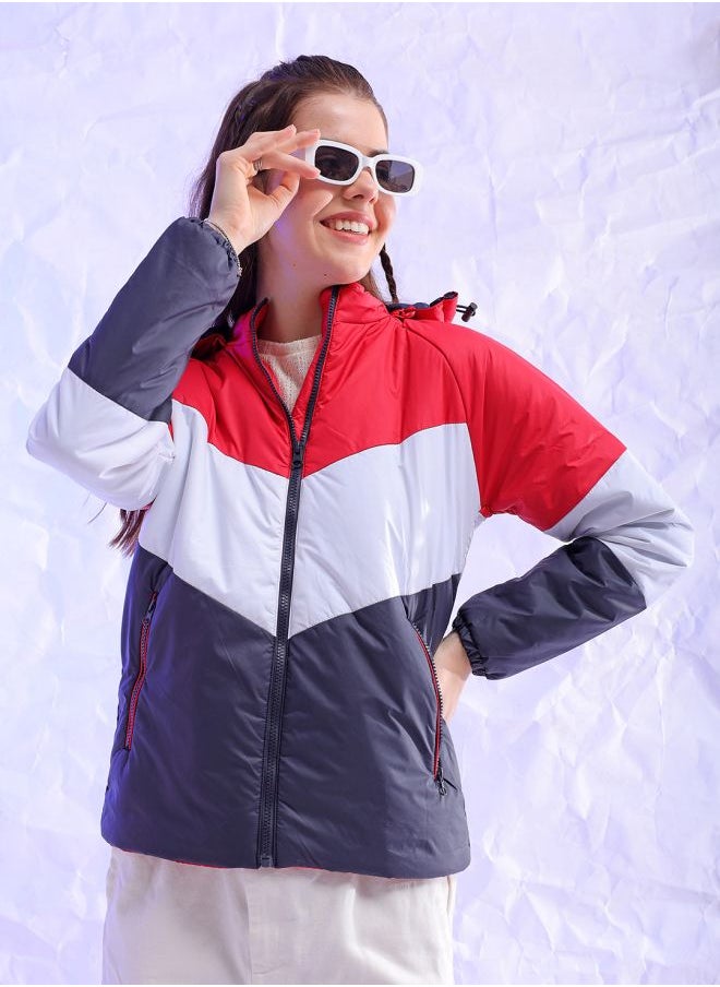 Freehand - Women Regular Fit Colourblocked Puffer Jacket - Image 1