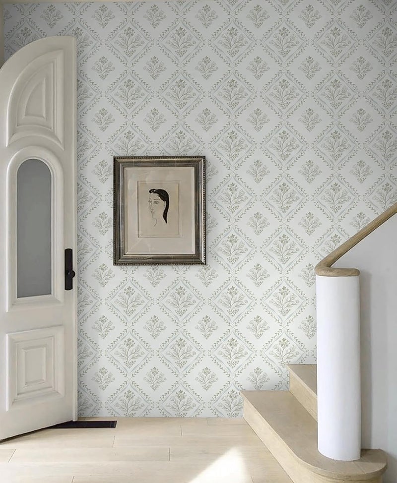 Kitico Peel and Stick Retro Bohemian Wallpaper Light Green and Beige Contact Paper Flower Detachable Waterproof Wallpaper Bathroom/Bedroom Cabinets Self Adhesive Vinyl 78.7"x17.3" - Image 4