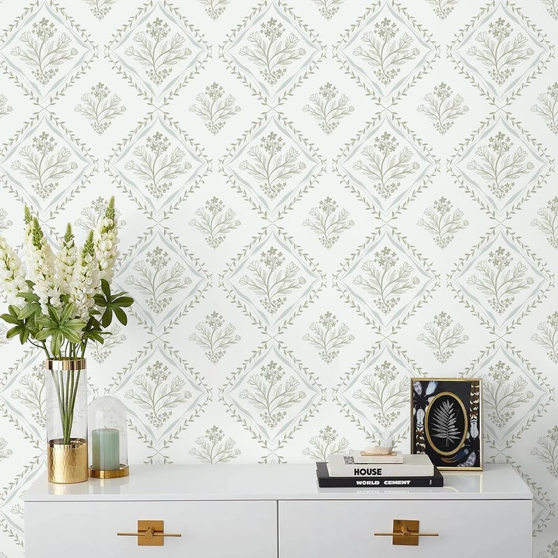 Kitico Peel and Stick Retro Bohemian Wallpaper Light Green and Beige Contact Paper Flower Detachable Waterproof Wallpaper Bathroom/Bedroom Cabinets Self Adhesive Vinyl 78.7"x17.3" - Image 3