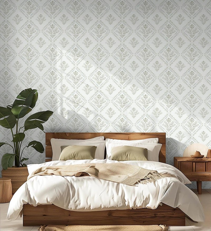 Kitico Peel and Stick Retro Bohemian Wallpaper Light Green and Beige Contact Paper Flower Detachable Waterproof Wallpaper Bathroom/Bedroom Cabinets Self Adhesive Vinyl 78.7"x17.3" - Image 5