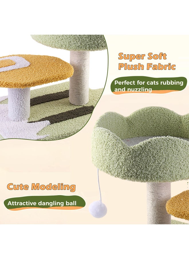 Cute Cat Tree, Natural Sisal Rope Flower Platform with Magic Ball Cat Scratching Post for Kittens (Flower-31*45*38cm)