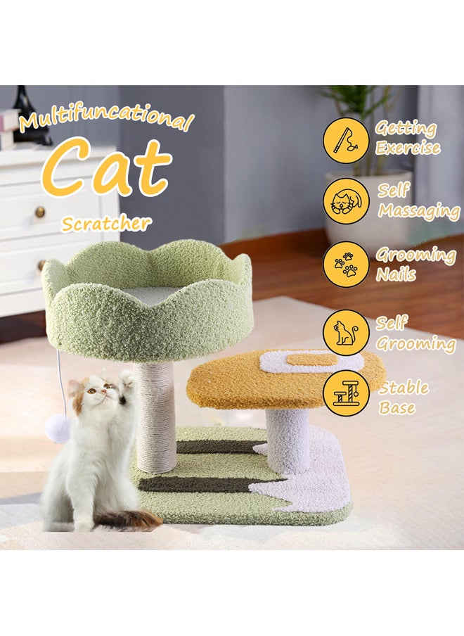 Cute Cat Tree, Natural Sisal Rope Flower Platform with Magic Ball Cat Scratching Post for Kittens (Flower-31*45*38cm)