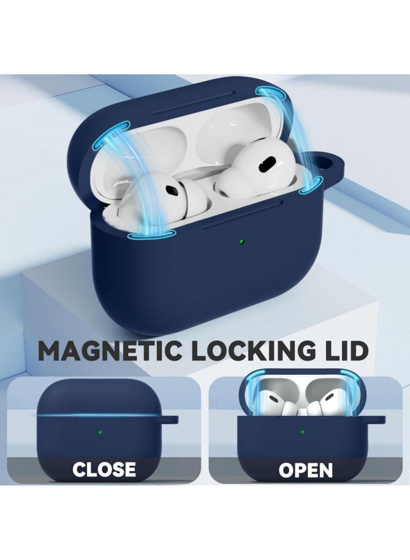 Aookay for Apple AirPods Pro 3/AirPods Pro 3th Generation Case Cover with Keychain, Full Protective Silicone Case Accessories, Front LED Visible (Dark Blue) - Image 4