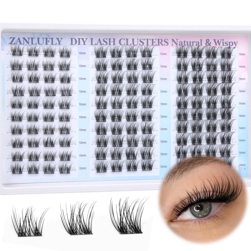 zanlufly Lash Clusters Natural Eyelash Clusters D-Curly Cluster Lashes zanlufly Wispy Individual Lashes Cluster Eyelash Extension 10 12 14MM DIY Lash Extension - Image 1