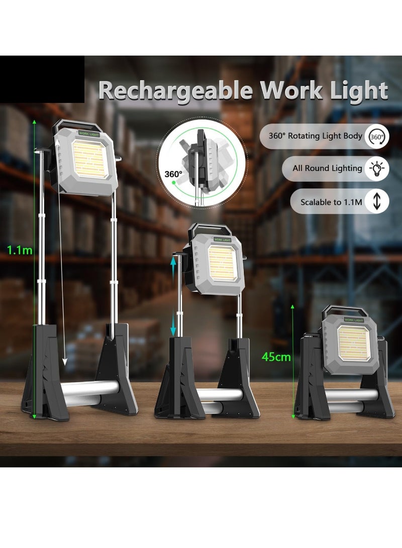 DIGI CORE LED Work Light 6000LM Cordless Work Lights 15000mAh Rechargeable Work Light Telescopic With Stand Outdoor Flood Light 2700/6500K 128 White Light SMD 128 Yellow Light SMD 20 Red Light SMD Camping Light Cob Light - Image 3