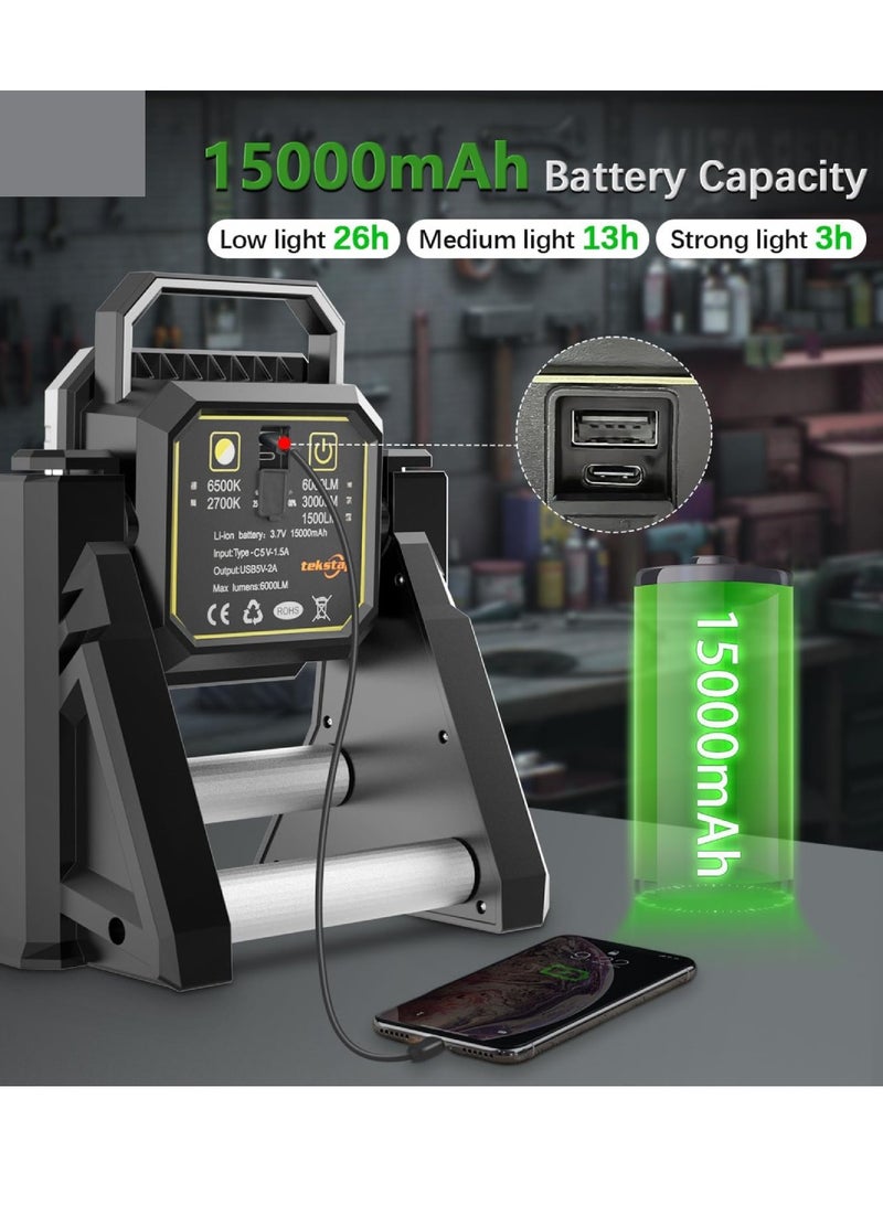 DIGI CORE LED Work Light 6000LM Cordless Work Lights 15000mAh Rechargeable Work Light Telescopic With Stand Outdoor Flood Light 2700/6500K 128 White Light SMD 128 Yellow Light SMD 20 Red Light SMD Camping Light Cob Light - Image 4