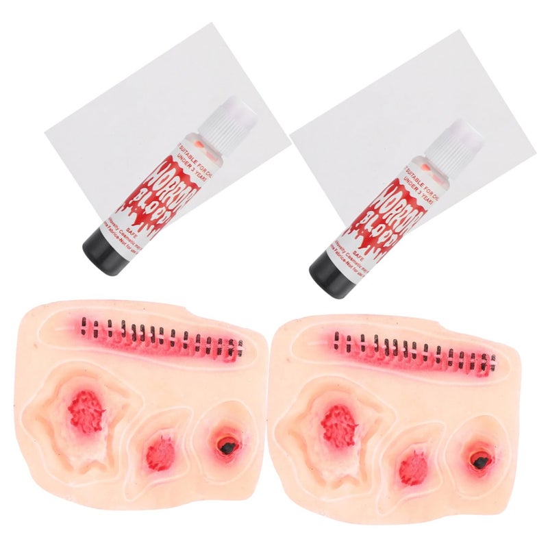 2pcs Halloween Scary Face Wound Sticker Latex Makeup Temporary Scar Tattoos for Costumes Parties Style - Image 1