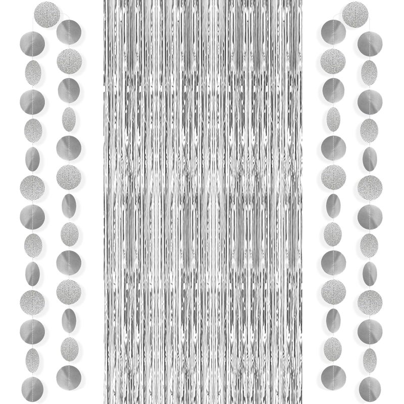 KatchOn XtraLarge Silver Backdrop Curtain with Garland 32x8 Feet Pack of 3 Silver Streamers Backdrop Disco Party Decorations Graduation Backdrop 2026 for Graduation Decorations 2026 - Image 2
