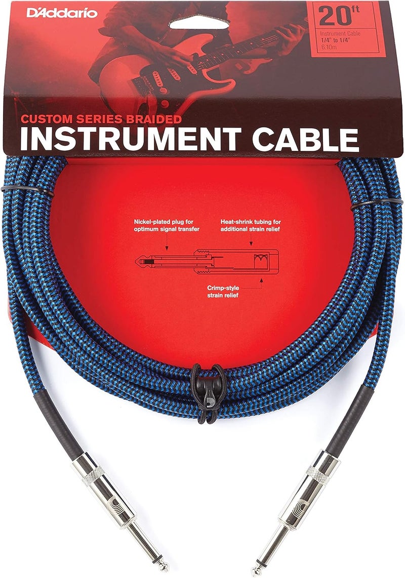 D'Addario 20 Feet Braided Guitar Cable - Blue - Image 2