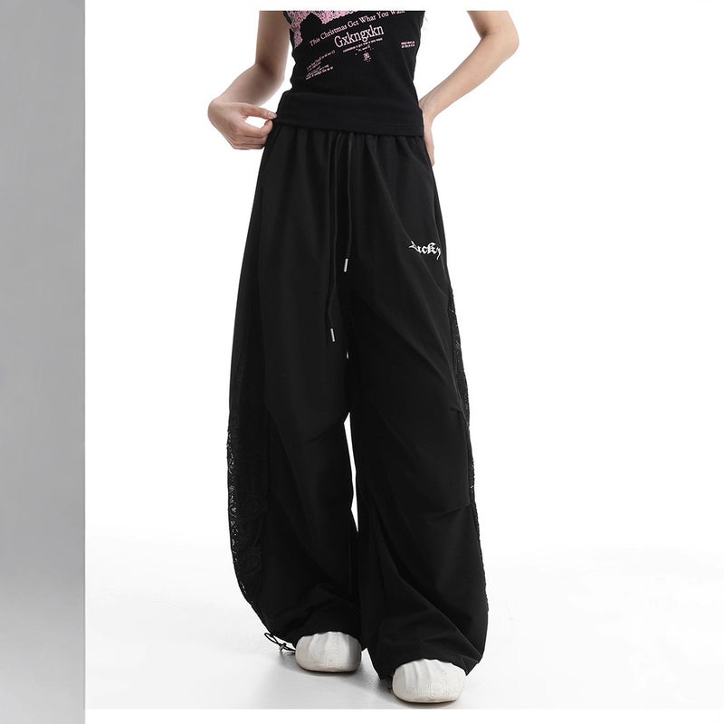 2026 Summer Hip-Hop Lace Patchwork Wide-Leg Pants - Image 4