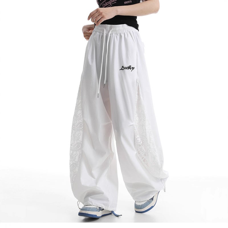 2026 Summer Hip-Hop Lace Patchwork Wide-Leg Pants - Image 1