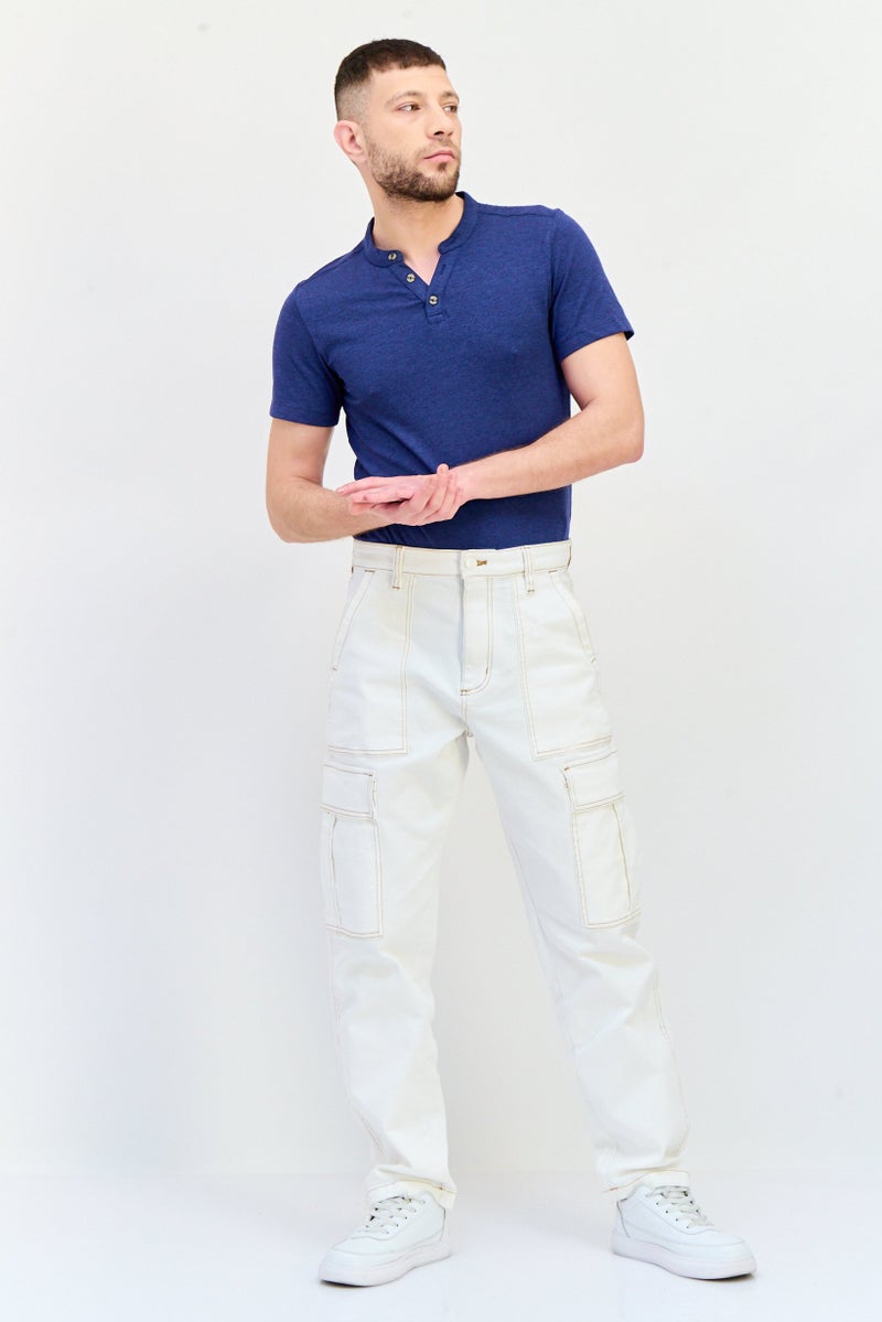 Celio Men Regular Fit Solid Stretchable Cargo Jeans, White  - Image 4