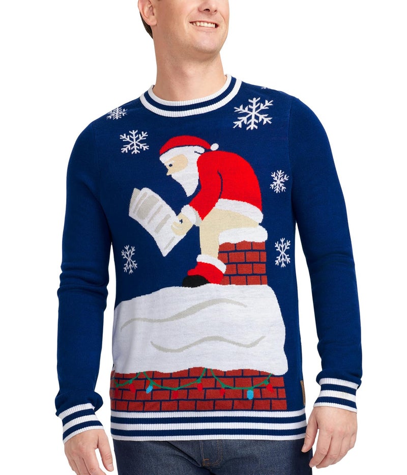 Tipsy Elves Men's Ugly Christmas Sweaters - Funny Christmas Sweaters for Men - Fun Holiday Pullovers - Men's Hilarious Blue Pooping Santa Claus Ugly Christmas Sweater Size X-Large - Image 1