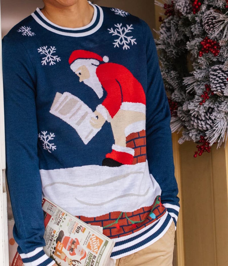 Tipsy Elves Men's Ugly Christmas Sweaters - Funny Christmas Sweaters for Men - Fun Holiday Pullovers - Men's Hilarious Blue Pooping Santa Claus Ugly Christmas Sweater Size X-Large - Image 4