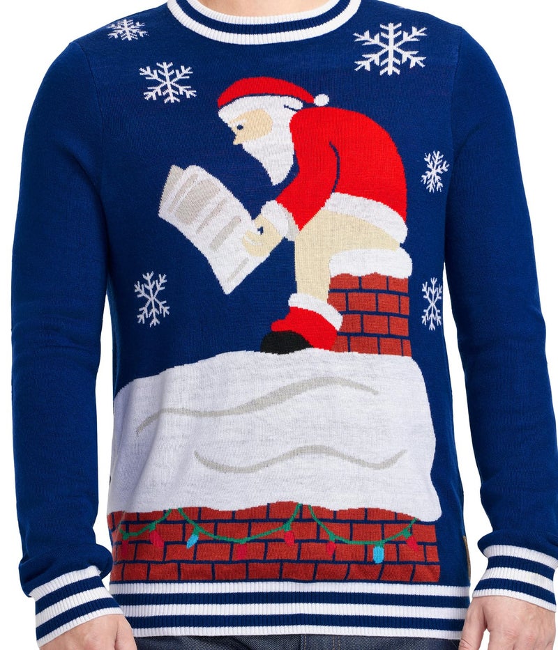Tipsy Elves Men's Ugly Christmas Sweaters - Funny Christmas Sweaters for Men - Fun Holiday Pullovers - Men's Hilarious Blue Pooping Santa Claus Ugly Christmas Sweater Size X-Large - Image 3