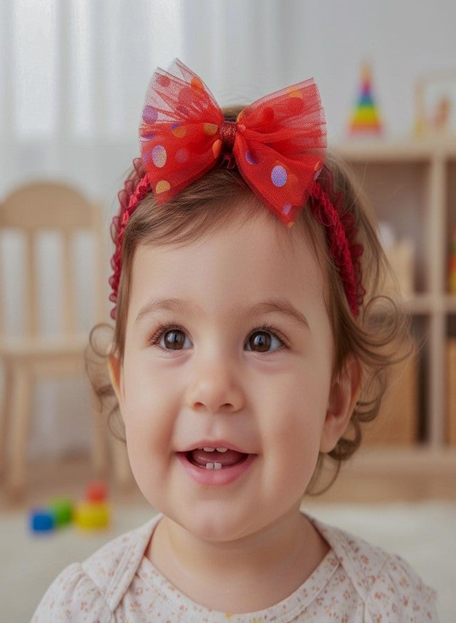 SYGA 3 Pcs Baby Headband Set – Polka Dot and Fabric Bows Designs – Soft, Stretchy Elastic, Infant & Toddler Headbands, Perfect for Newborns, Photoshoots & Gifts (Red) - Image 3
