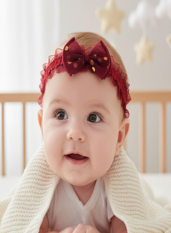 SYGA 3 Pcs Baby Headband Set – Polka Dot and Fabric Bows Designs – Soft, Stretchy Elastic, Infant & Toddler Headbands, Perfect for Newborns, Photoshoots & Gifts (Red) - Image 2