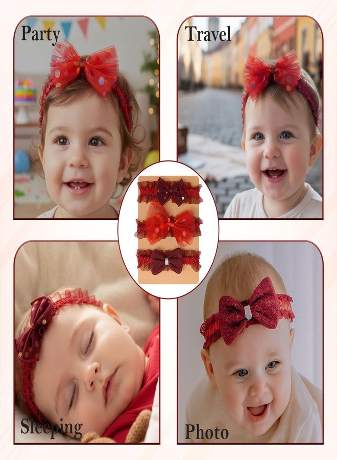 SYGA 3 Pcs Baby Headband Set – Polka Dot and Fabric Bows Designs – Soft, Stretchy Elastic, Infant & Toddler Headbands, Perfect for Newborns, Photoshoots & Gifts (Red) - Image 4