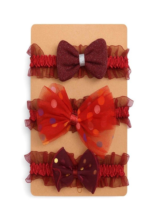 SYGA 3 Pcs Baby Headband Set – Polka Dot and Fabric Bows Designs – Soft, Stretchy Elastic, Infant & Toddler Headbands, Perfect for Newborns, Photoshoots & Gifts (Red) - Image 1