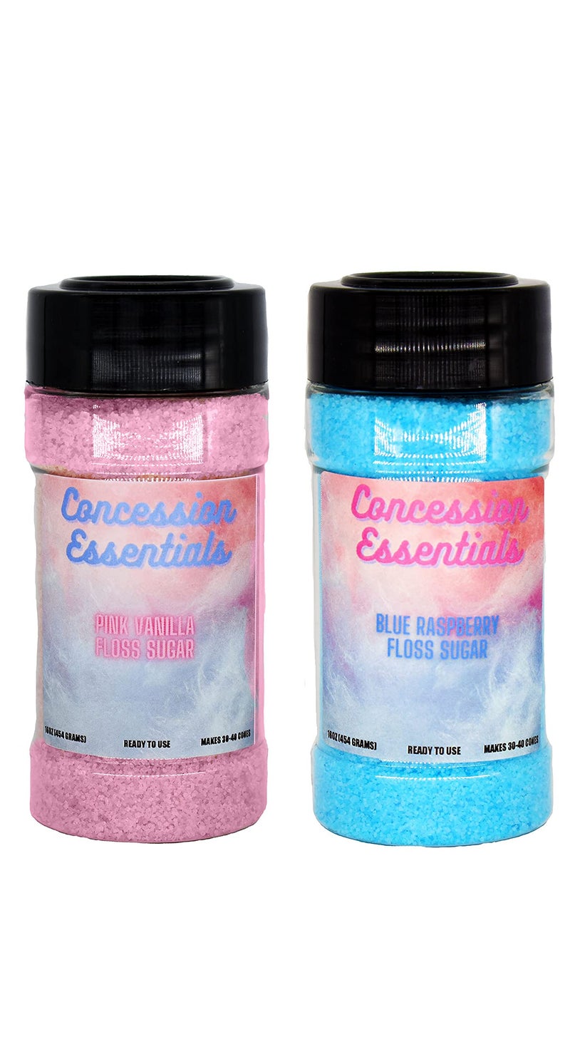Perfectware 2ct 16oz Jars of Cotton Candy Floss Sugar Pink Vanilla and Blue Raspberry