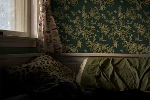 Froluya Dark Green and Gold Wallpaper Floral Peel and Stick Wallpaper 17.7"x118.1" Vintage Floral Contact Paper Peel and Stick Flowers Birds Removable Self Adhesive Wall Paper for Bedroom Cabinets - Image 2