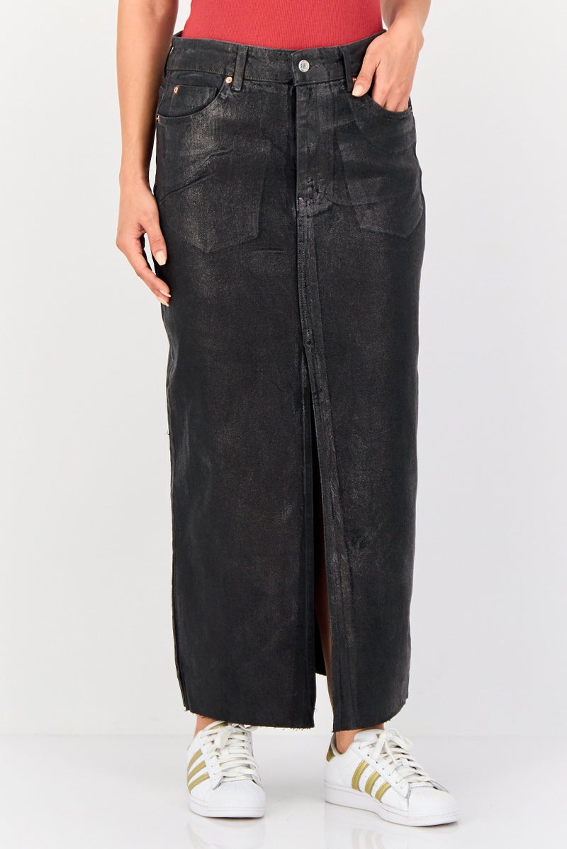 Don't Call Me Jennyfer Women Washed Denim Maxi Skirt, Black - Image 1