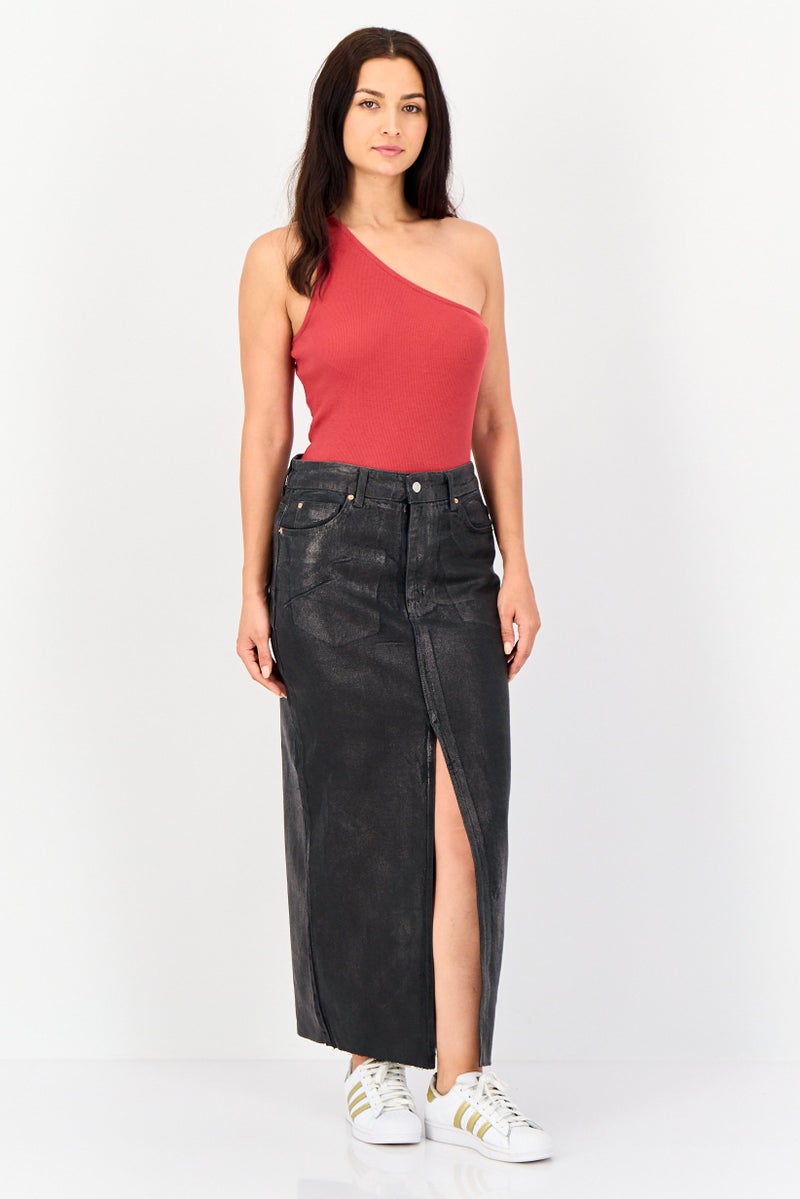 Don't Call Me Jennyfer Women Washed Denim Maxi Skirt, Black - Image 4