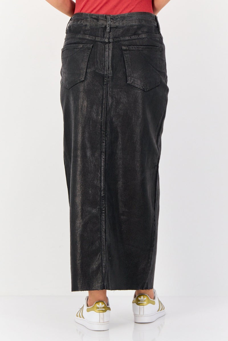 Don't Call Me Jennyfer Women Washed Denim Maxi Skirt, Black - Image 3