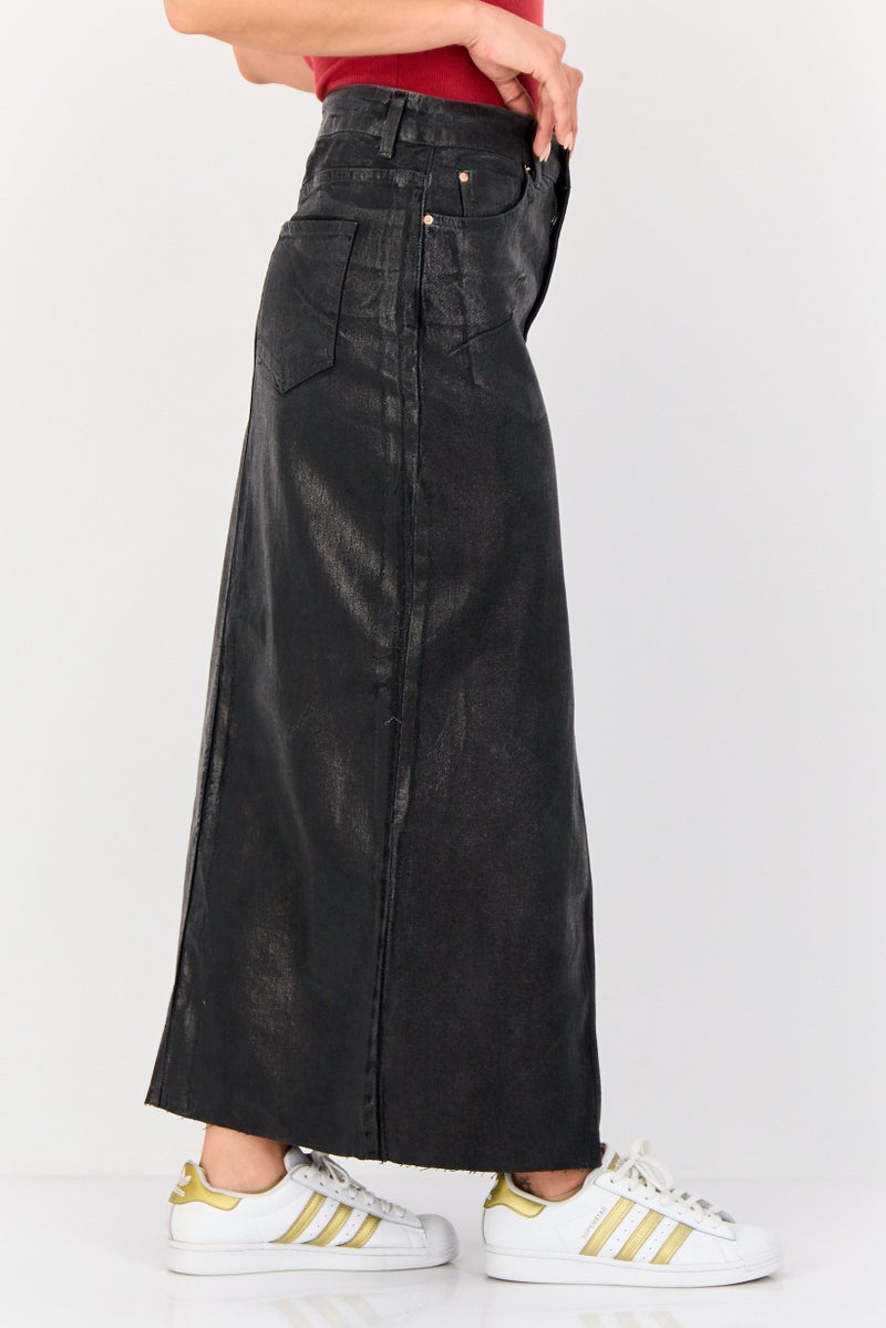 Don't Call Me Jennyfer Women Washed Denim Maxi Skirt, Black - Image 2