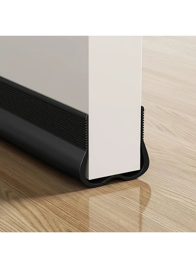 Black Adjustable Plastic Door Draft Stopper Bottom Guard Noise Reduction Sound Insulation - Image 1