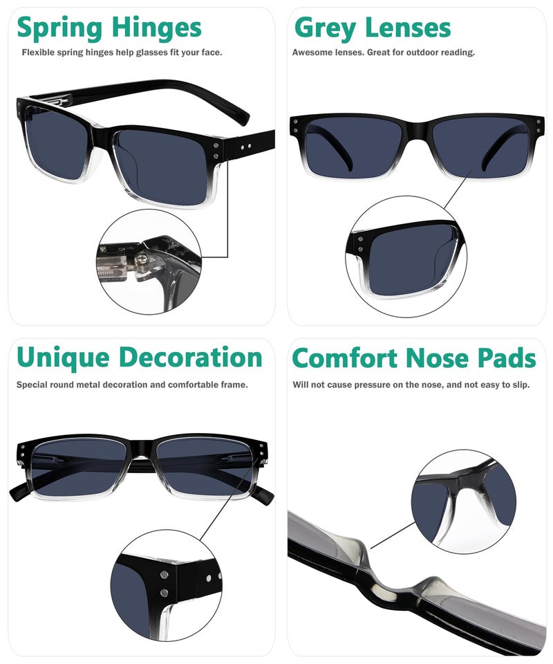 Eyekepper Vintage Reading Sunglasses for Men - 5 Pack Grey Tinted Lens Readers +1.50 - Image 4