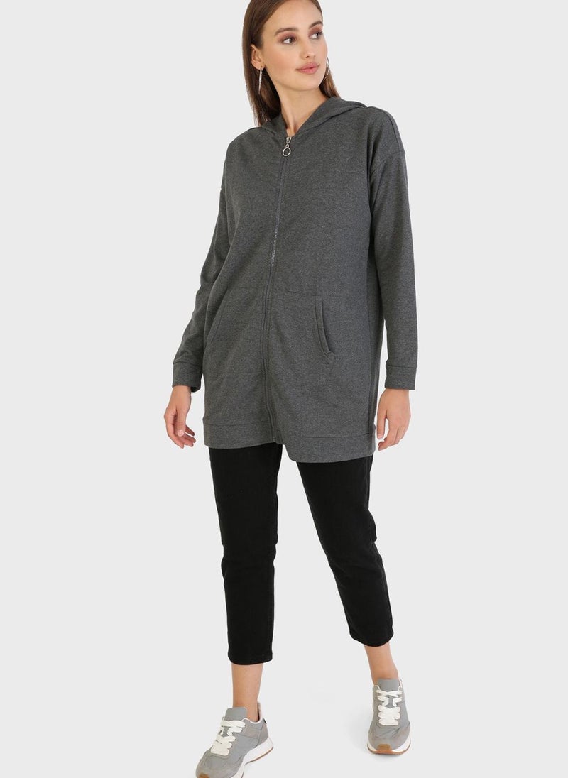 Tavin by Modanisa - Zip Pocket Detail Hoodie - Image 1