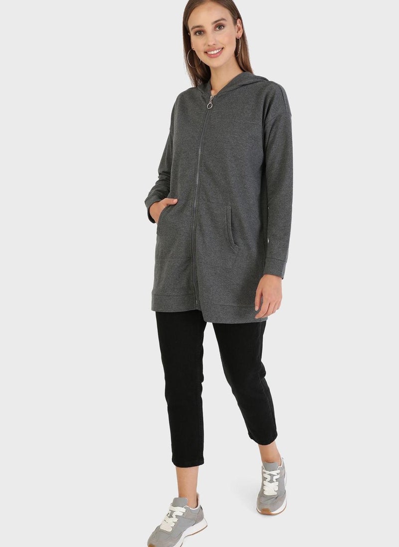 Tavin by Modanisa - Zip Pocket Detail Hoodie - Image 1
