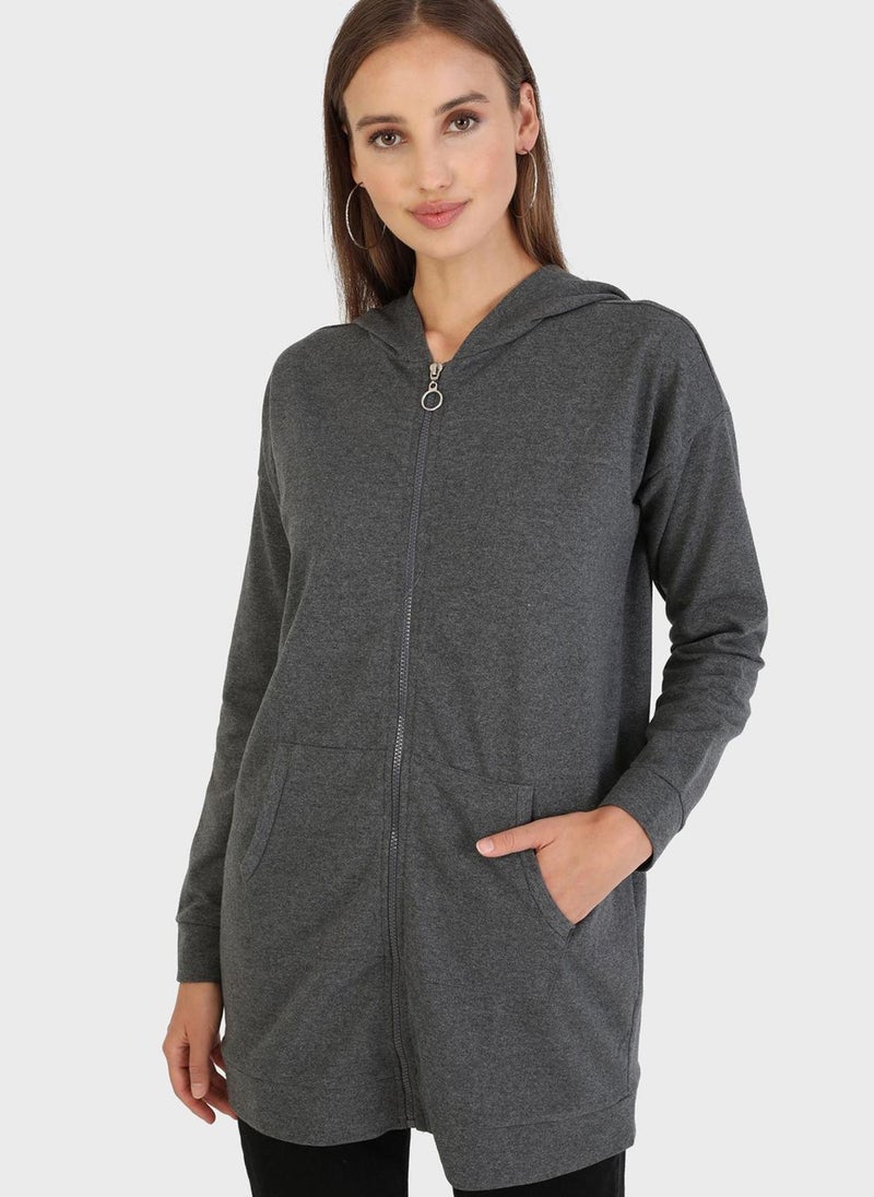 Tavin by Modanisa - Zip Pocket Detail Hoodie - Image 1