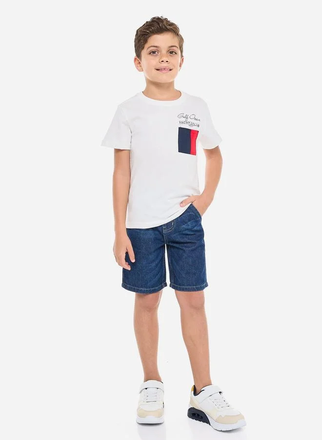 فكتور اند جين Victor And Jane Boys Pocket Graphic T-Shirt and Denim Shorts Set