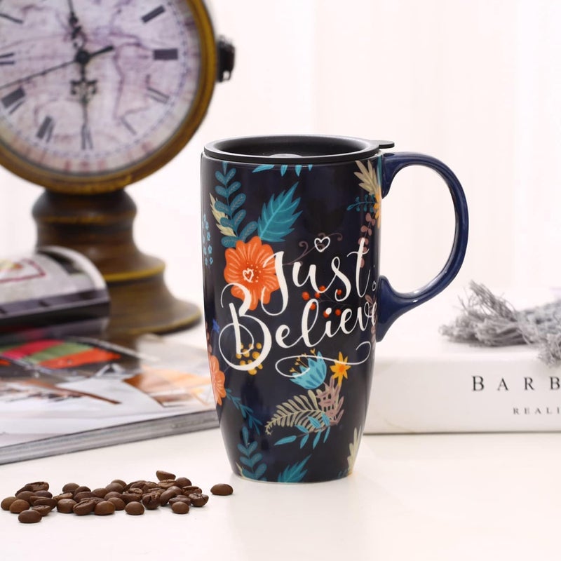 Topadorn 17oz Ceramic Travel Mug with Lid & Handle, Porcelain Coffee Cup with Gift Box, Dishwasher & Microwave Safe, Ideal for Daily Use, Commute & Gifting - Image 2