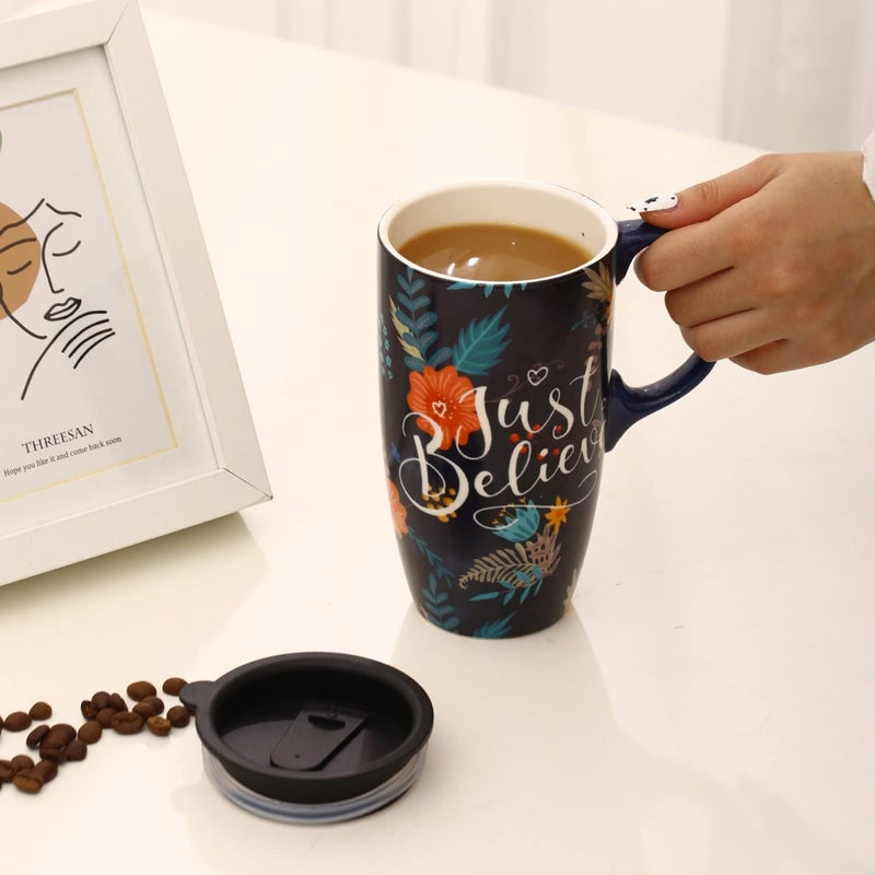 Topadorn 17oz Ceramic Travel Mug with Lid & Handle, Porcelain Coffee Cup with Gift Box, Dishwasher & Microwave Safe, Ideal for Daily Use, Commute & Gifting - Image 4