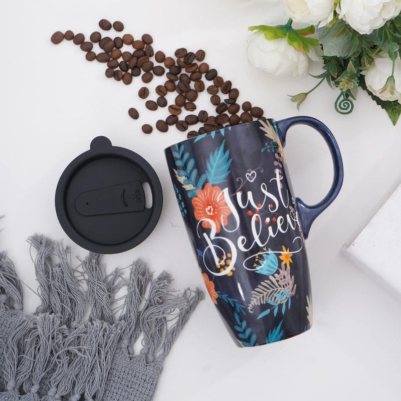 Topadorn 17oz Ceramic Travel Mug with Lid & Handle, Porcelain Coffee Cup with Gift Box, Dishwasher & Microwave Safe, Ideal for Daily Use, Commute & Gifting - Image 3