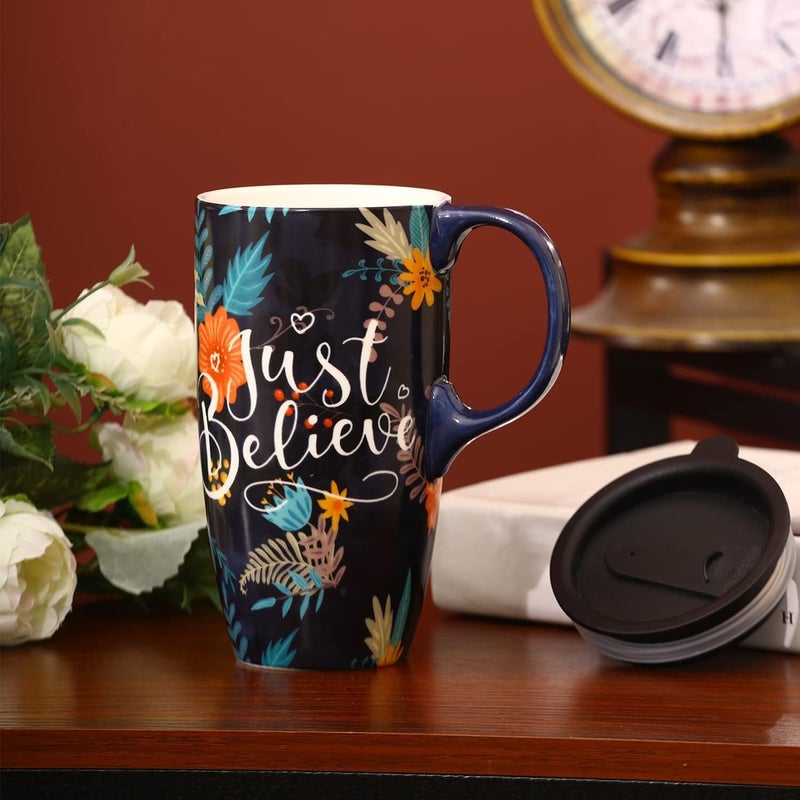 Topadorn 17oz Ceramic Travel Mug with Lid & Handle, Porcelain Coffee Cup with Gift Box, Dishwasher & Microwave Safe, Ideal for Daily Use, Commute & Gifting - Image 5