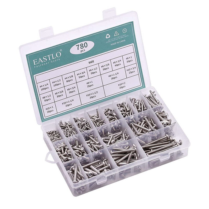 EASTLO (780 PCS) #4#6#8#10 Pan Head Sheet Metal Screws Assortments 304 Stainless Steel 18-8 Self Tapping Screws Hardware Kit - Image 2