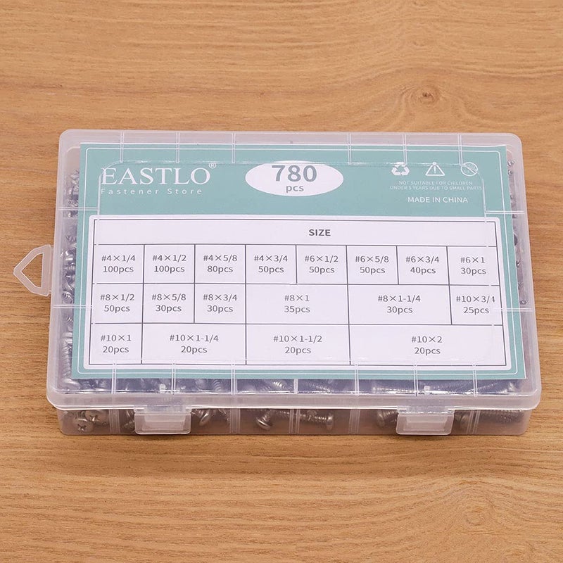 EASTLO (780 PCS) #4#6#8#10 Pan Head Sheet Metal Screws Assortments 304 Stainless Steel 18-8 Self Tapping Screws Hardware Kit - Image 5