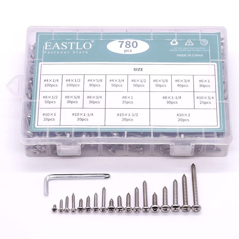 EASTLO (780 PCS) #4#6#8#10 Pan Head Sheet Metal Screws Assortments 304 Stainless Steel 18-8 Self Tapping Screws Hardware Kit - Image 4