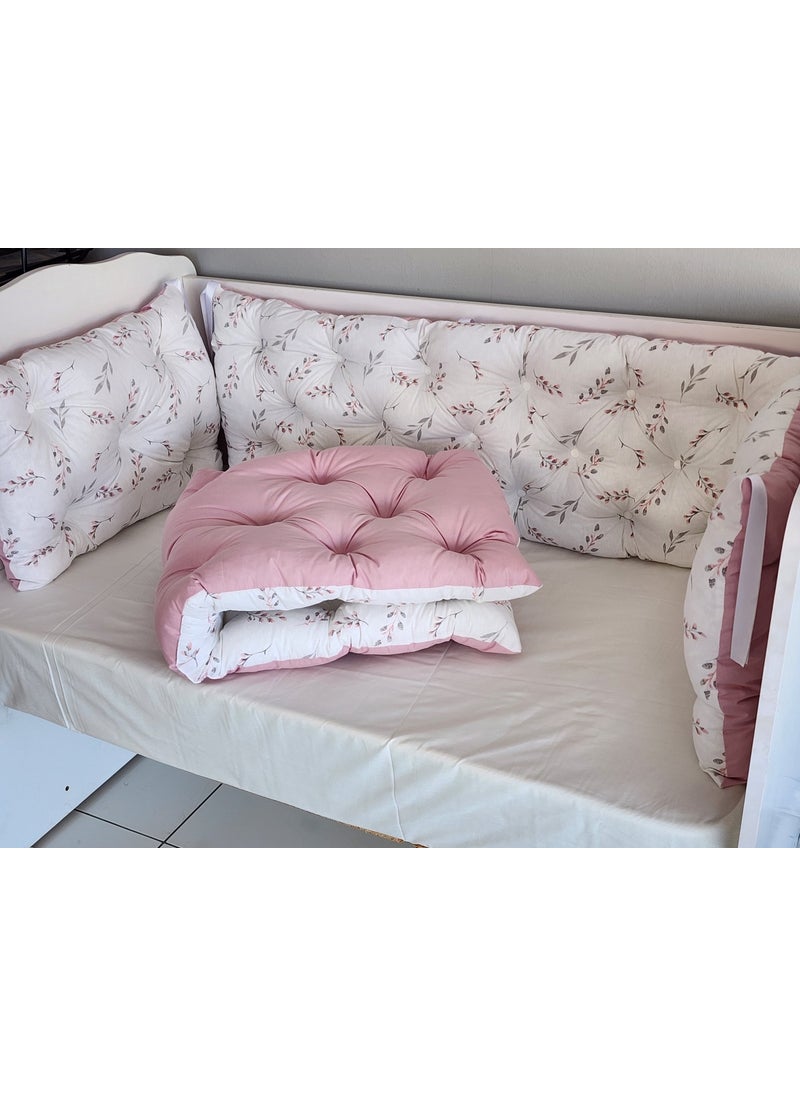 Babynest Dünyası - Babynest World 70X130 Crib 4 Side Protection Set Double-Way Powder Çiçekk - Image 1