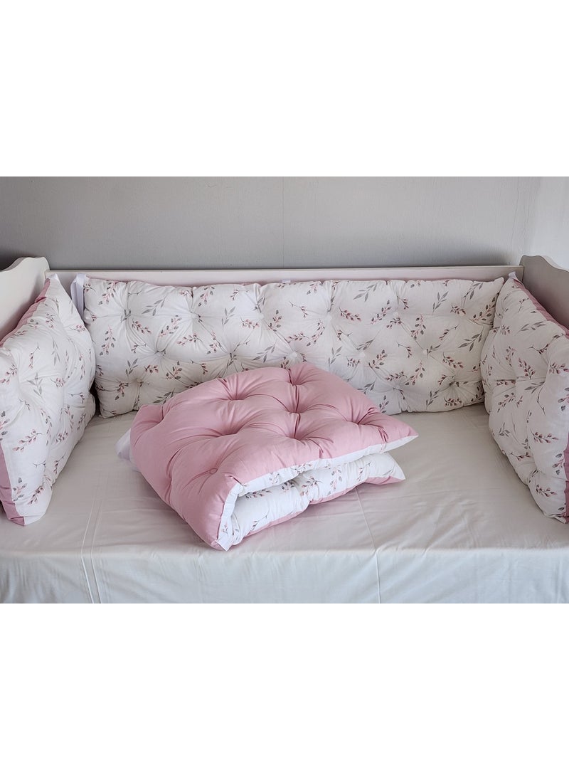 Babynest Dünyası - Babynest World 70X130 Crib 4 Side Protection Set Double-Way Powder Çiçekk - Image 1