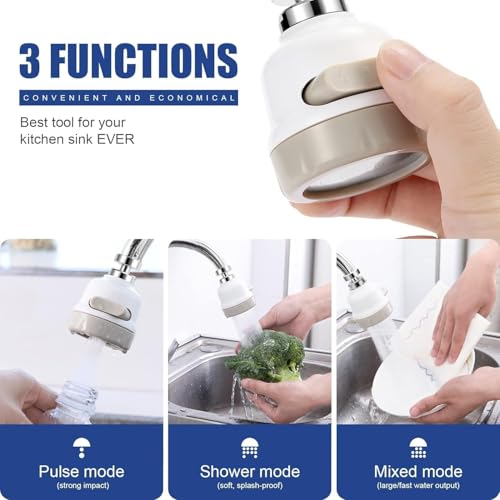 HEMIZA Flexible Kitchen Tap Head Movable Sink Faucet 360° Rotatable ABS Sprayer Removable Anti-Splash Adjustable Filter Nozzle Swivel Water Saving Aerator 3 Modes Kitchen tap - Image 5